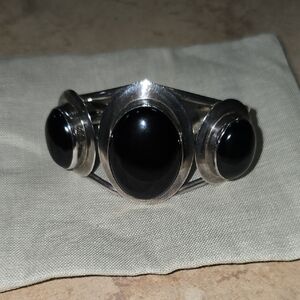 Silver and Black Stone Bracelet